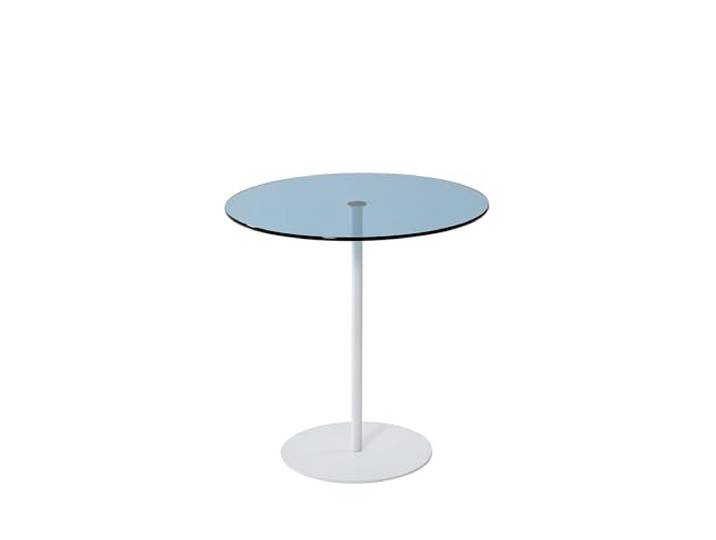 Hanah Home Moderner Beistelltisch, 50 x 50 x 50 cm, Weiß & Blau, 100% gehärtetes Glas & Metallgestell Stilvoll & funktional für Zuhause & Büro