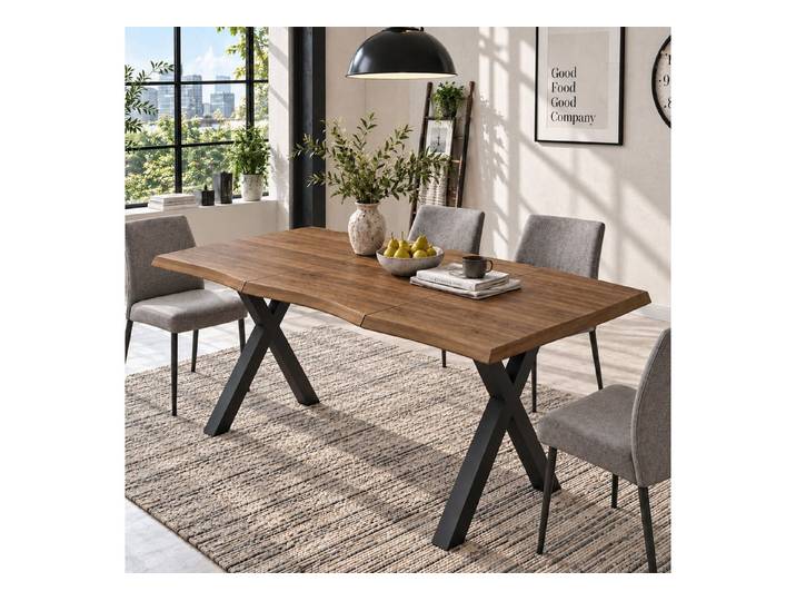 Celya Esstisch 160*78*75cm, verdickte Tischplatte, geeignet für 4-6 Personen (Wellenförmiges Tischplattendesign, X-förmige Eisenbeine)