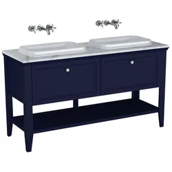 VitrA Valarte Einbauwaschtisch-Möbel-Set 65786 149,5x52x87,5cm, links/rechts, Korpus stahlblau/Waschtisch weiß hochglanz