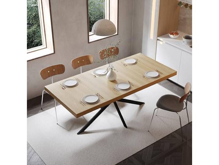 Switdo Esstisch Ausziehbar 140-180CM Natur Holz Farbe Mit Stau Ausziehbar von 140 auf 180 cm mit verdecktem Stauraum