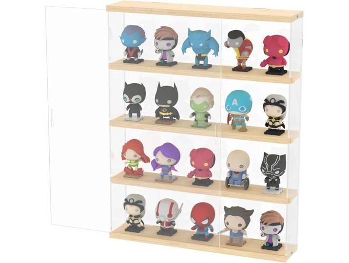 Vitrine Murale Joody 4 Étagères Acrylique Transparente avec Porte Coulissante