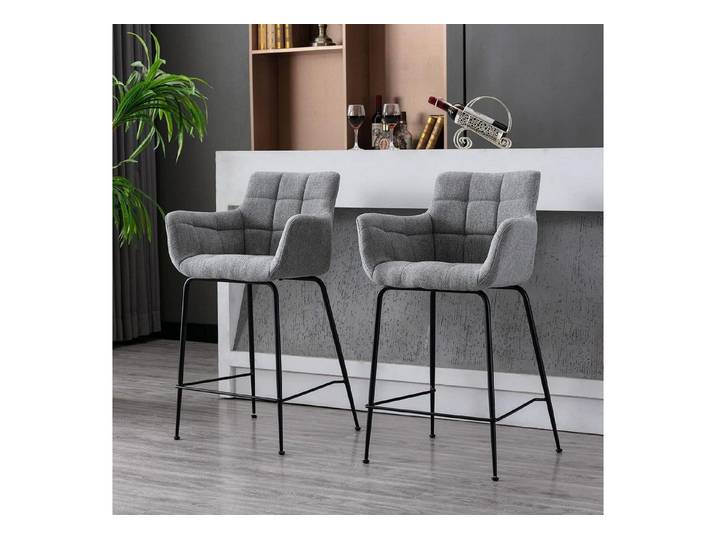 LuxusKollektion Barhocker Barhocker Metallfüße Sitzpolster Rückenlehne Küche Cafe 2 Grau