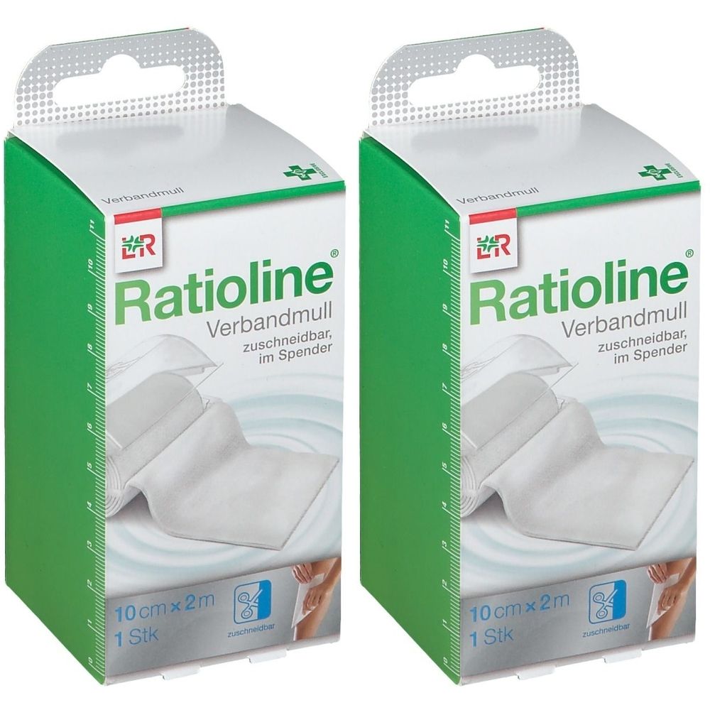 Ratioline acute Verbandmull 10 cmx2 m gerollt 2x 2x1 St Verband
