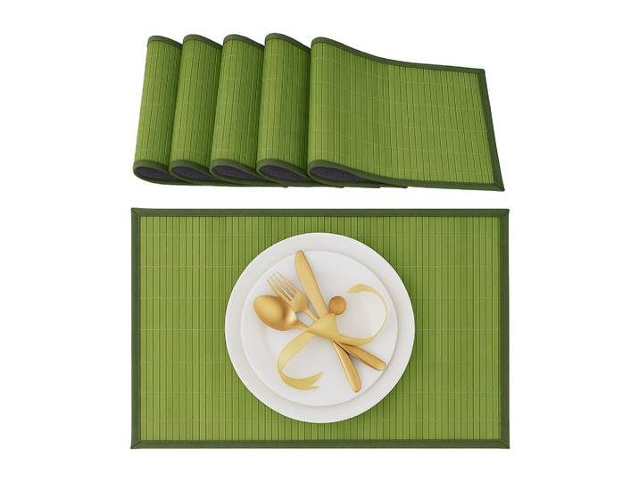 Relaxdays Tischset Grün 6er-Set Bambus 45x30 cm, Holz, Textil, Rechteckig, 45x0.3x30 cm, Heimtextilien, Wohntextilien, Tischwäsche, Tischset