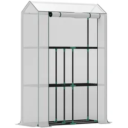 STILVORA Foliengewächshaus mit Pflanzenregal Rolltür UV Schutz Weiß 100x40x150 cm Stahlrahmen winterfest für Balkon Garten Tomatenhaus mit Belüftung