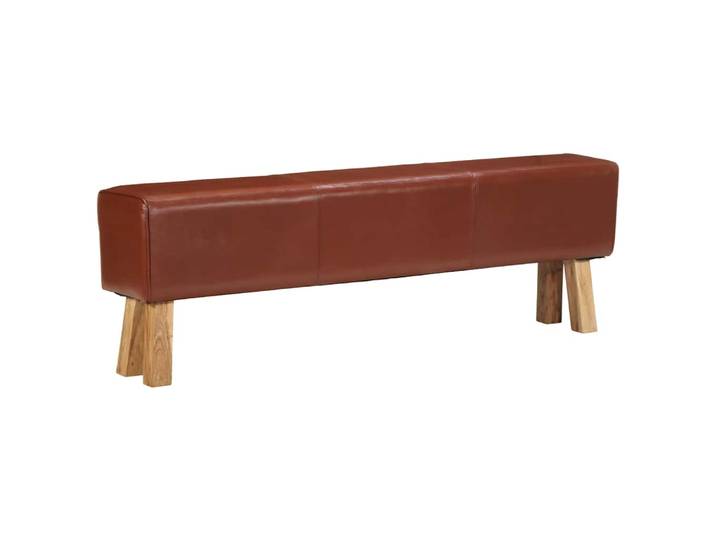 vidaXL Bank Turnbock-Design 160cm Braun Echtleder Massivholz Akazie