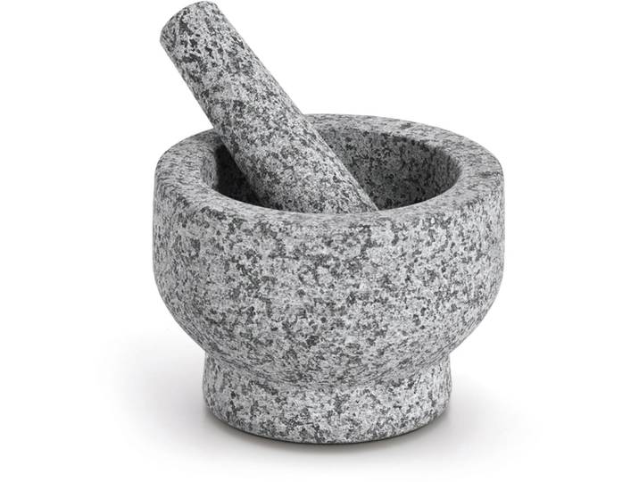 Mörser ZELLER PRESENT & Stössel-Set, Granit, grau , grau, H:10cm Ø:14cm, Granit, Mörser, Mörser, natürliches Material, 2,9 kg, 330 ml