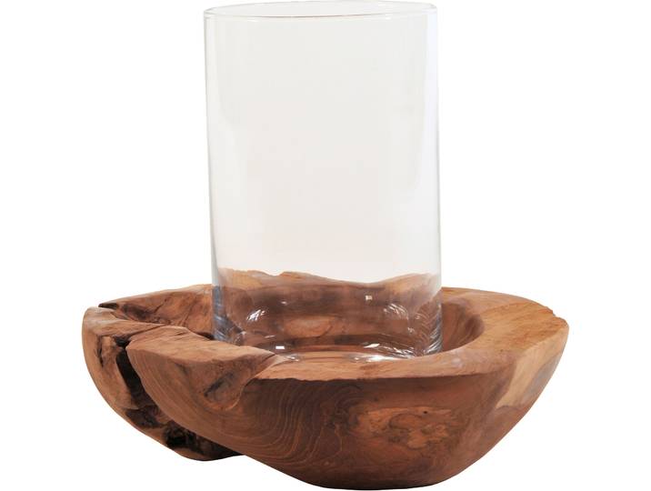 Windlicht Natural braun Glas/Holz H 27 cm - Windlicht