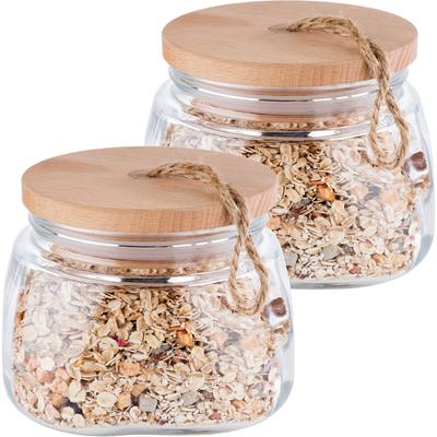 Vorratsglas APS "Woody", transparent (transparent, natur), B:14cm H:11cm L:14cm Ø:14cm, Glas, Lebensmittelaufbewahrungsbehälter, mit Holzdeckel, 1 Liter