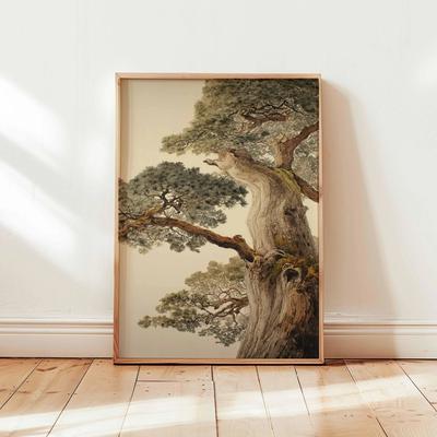 Uplift Essentials Ancient Pine Tree Wall Art Japanese Zen Plant Decor Oriental Nature Poster & Calm Forest Canvas Painting style 3 12x16 In