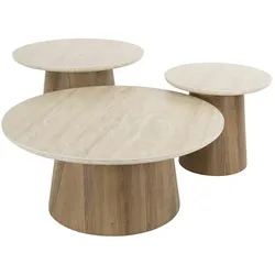 Couchtisch 3er-Set Joradis, Keramik in Travertin-Optik, modern rund, beige, nachhaltiges Design