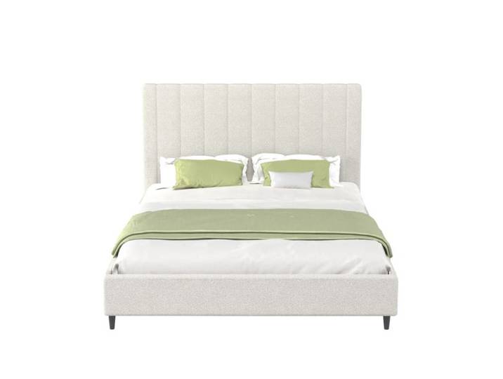 CAMBRIDGE - Lit en tissu bouclettes beige 140x190