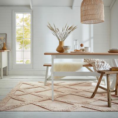 Teppich FLAIR RUGS "Tessa Baumwolle mit Rautenmuster", beige (natur), B:200cm H:10mm L:290cm, Baumwolle, Teppiche, Teppich, Baumwolle Scandi, mit Hoch-Tief-Effekt