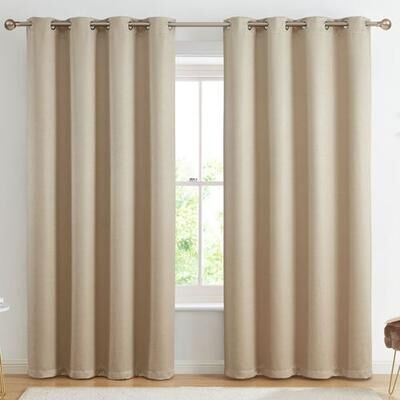 Belle Maison(R)/Window Woodbury Wide Grommet Curtain Pair, 104 x 84, Beige