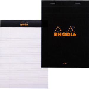 Rhodia Notizblock 166009C, schwarz, A5, liniert mit Rand, 80 g/m², geheftet, 80 Blatt / 160 Seiten