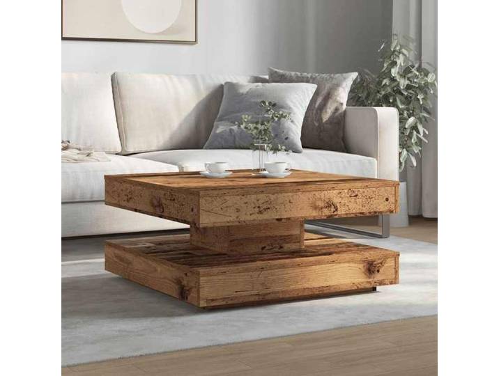 Table basse pratique Table multimédia pour salon rotative à 360 degrés vieux bois 70x70x34 5 cm 568X0M