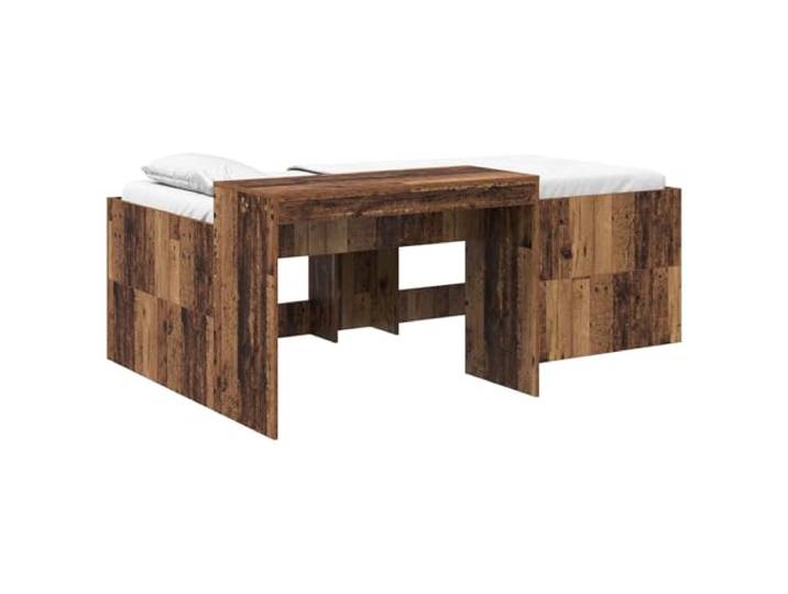 HFXHIJXQ Hochbett mit Schreibtisch Bettgestell Altholz 133,5x193cm Kompaktes Jugendbett aus robustem Holzwerkstoff in Eichenoptik mit integriertem Arbeitsplatz fürs Schlafzimmer.