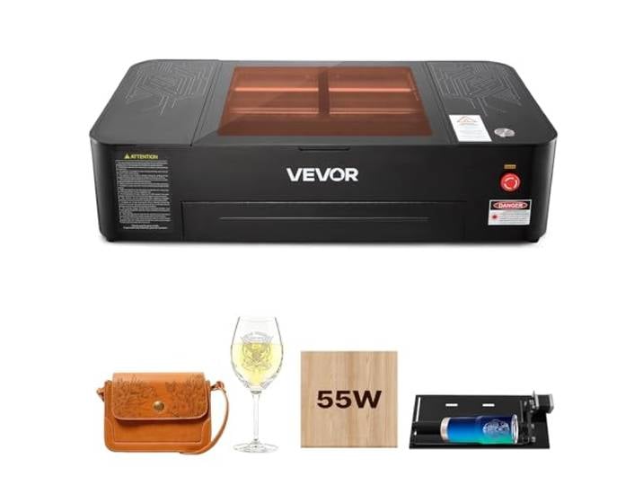 VEVOR Graveur Laser CO2 55 W Machine à Graver Laser CO2 de Bureau 500x300 mm\, Découpeuse Autofocus Compatible avec LightBurn\, pour Bois\, avec Rouleau Rotatif\, Assistance d'Air et Refroideur d'Eau