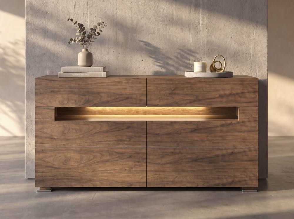 Angel Cerda Commode effet bois noyer et éclairage intérieur Marron 43x71x140cm