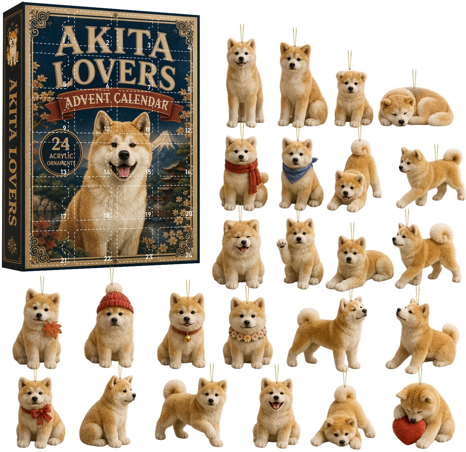 Kerst-adventskalender blind box met schattige hangende hondenthema ornamenten voor kinderen