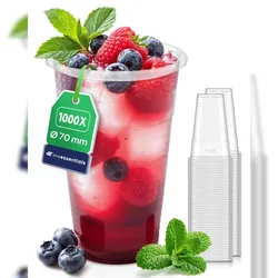 Inoverse 1.000 stk Trinkbecher, 200ml Plastikbecher, Transparent Einwegbecher 0,2l