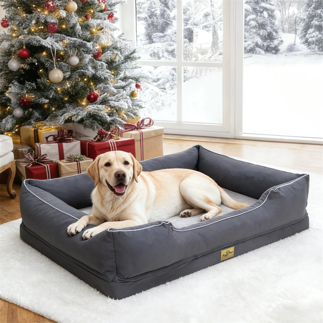 Bingopaw Hondenbed met verhoogde randen, waterdicht en wasbare hoes, Grijs, B/D/H: 111 x 88 x 23 cm