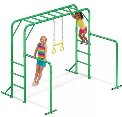 Klokick 400lbs 3-in-1 Heavy Duty Metal Monkey Bar Set, Outdoor Playset with Gymnastics Bars & Trapeze Swing for Backyard Outdoor