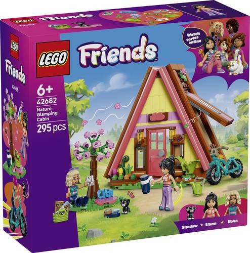 42682 LEGO FRIENDS Finnhütte, 2 Spielfiguren und ein Spielzeugkätzchen - Puppenhaus-Camping-Set für Glamping-Spaß