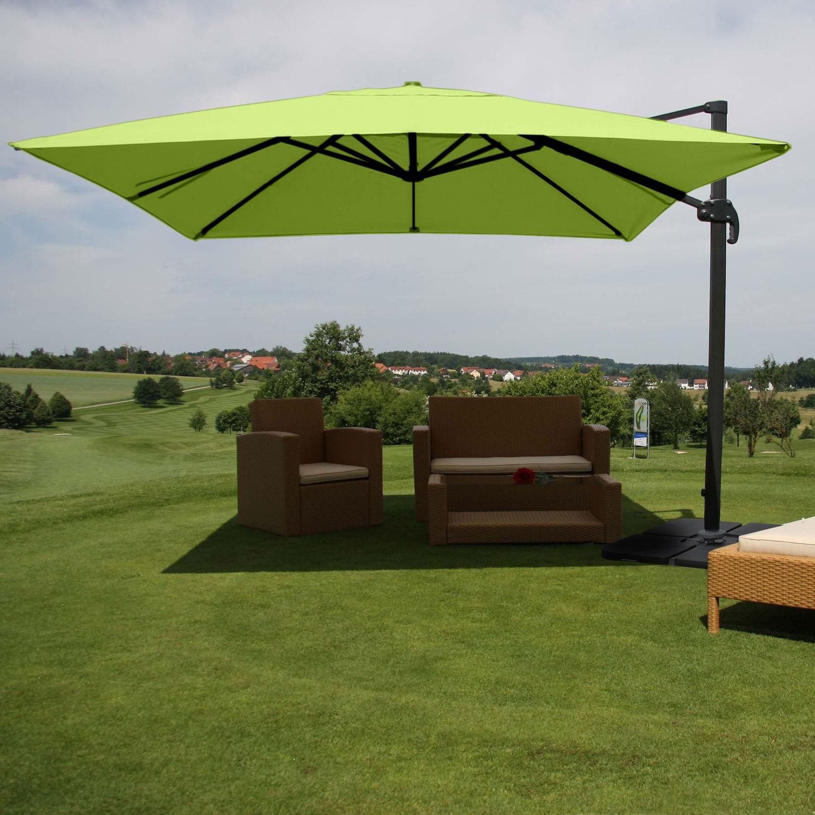 Gastronomie-Ampelschirm MCW-A96, Sonnenschirm, 3x3m (Ø4,24m) Polyester/Alu 23kg ~ grün mit Ständer