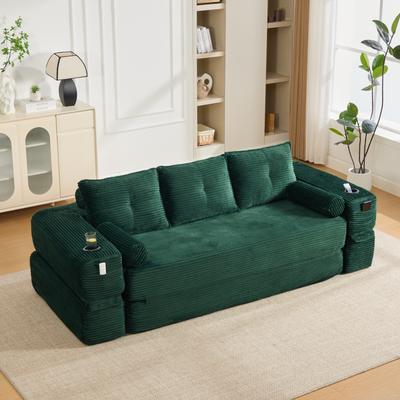 Kodotan sofa Compact 3-Seats Convertible Sofa Bed, Seat Boneless Sleeper Futon, Adjustable Movable Headrests, Thick Back Support