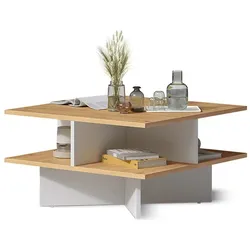 Vicco, Couchtisch + Beistelltisch, Couchtisch Lorin, Artisan-Eiche/Weiss, 60 x 60 cm (60 x 60 x 34 cm)