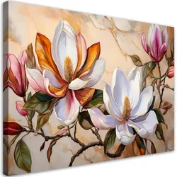 WANDBILD magnolien zweig blumen pflanzen marmor