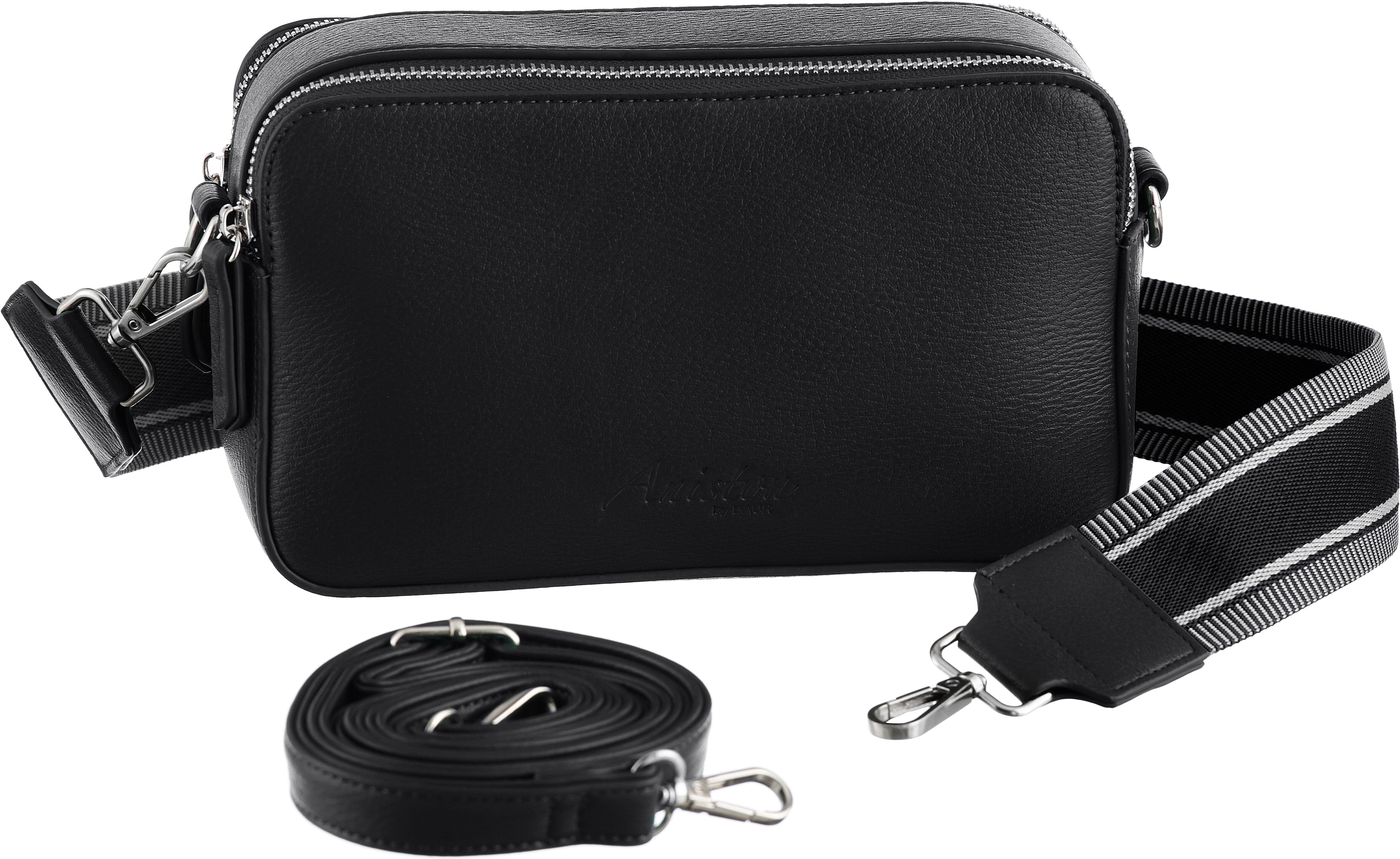 Umhängetasche ANISTON ACCESSOIRES "Vera", Damen, Gr. B/H/T: 22cm x 13cm x 7cm, schwarz, Polyurethan (PU), unifarben, Taschen Umhängetasche, Handtasche, Citybag, Tragetasche, Boxbag schwarz B/H/T: 22cm x 13cm x 7cm