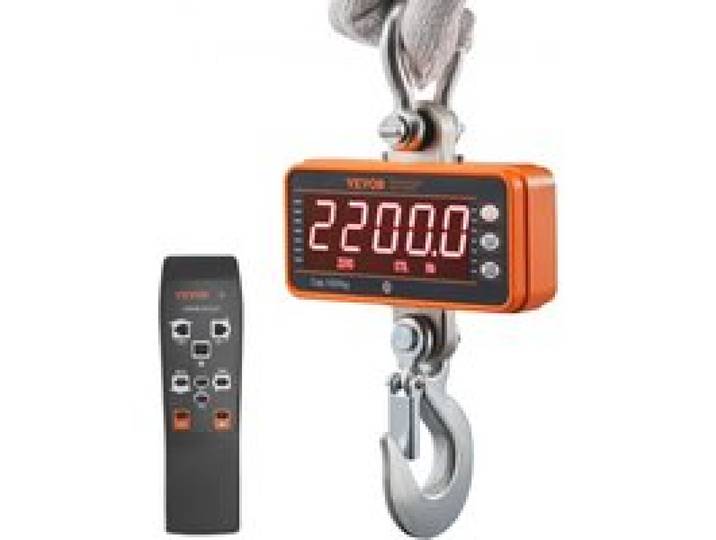 VEVOR Digitale Hängewaage 9 bis 1000kg Kranwaage lbs/kg/N Zugwaage 0,2kg Genauigkeit Wildwaage Industriewaage LED-Display Hängende Waage Mini tragbare Waage mit Fernbedienung 9 Funktionen