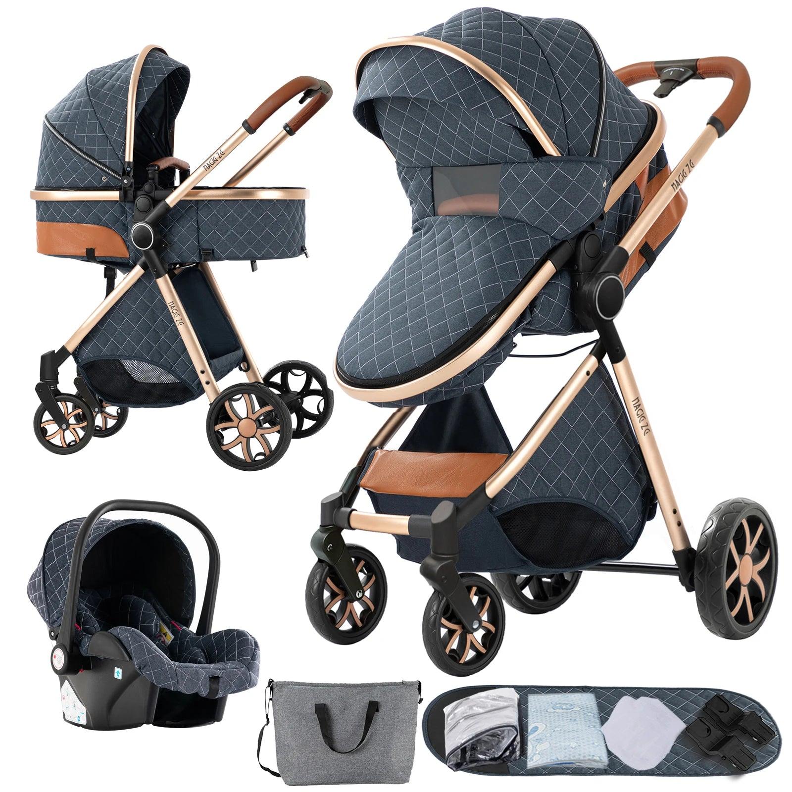 Kinderwagen - 3-in-1 Kombi-Kinderwagen - Buggy - Autositz - Babywiege - Saphirblau - Leicht und kompakt