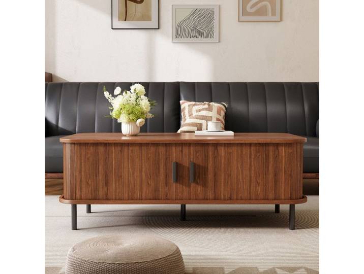 Piaenon - Table basse rectangulaire 120x55x45cm avec 2 portes rangement salon moderne - noyer
