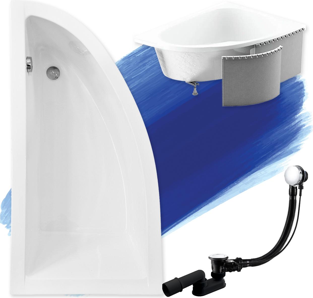 BADLAND Eckbadewanne Badewanne Praktika LINKS 150x70 mit Ablaufgarnitur, Füßen und Styroporverkleidung GRATIS