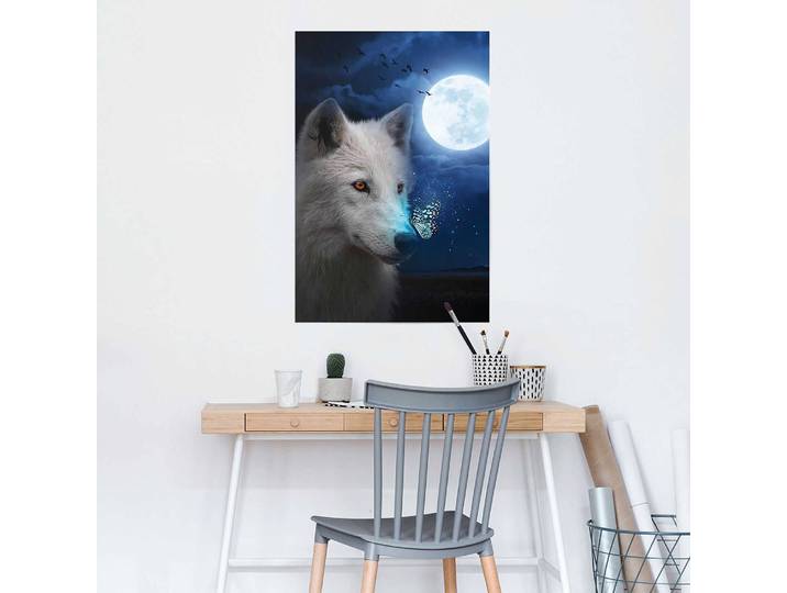 Poster Loup blanc Papier Bleu 61 x 92 x 0cm