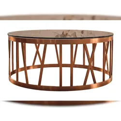 KAWOLA Couchtisch MELLA Tisch Glas Gestell rosé gold