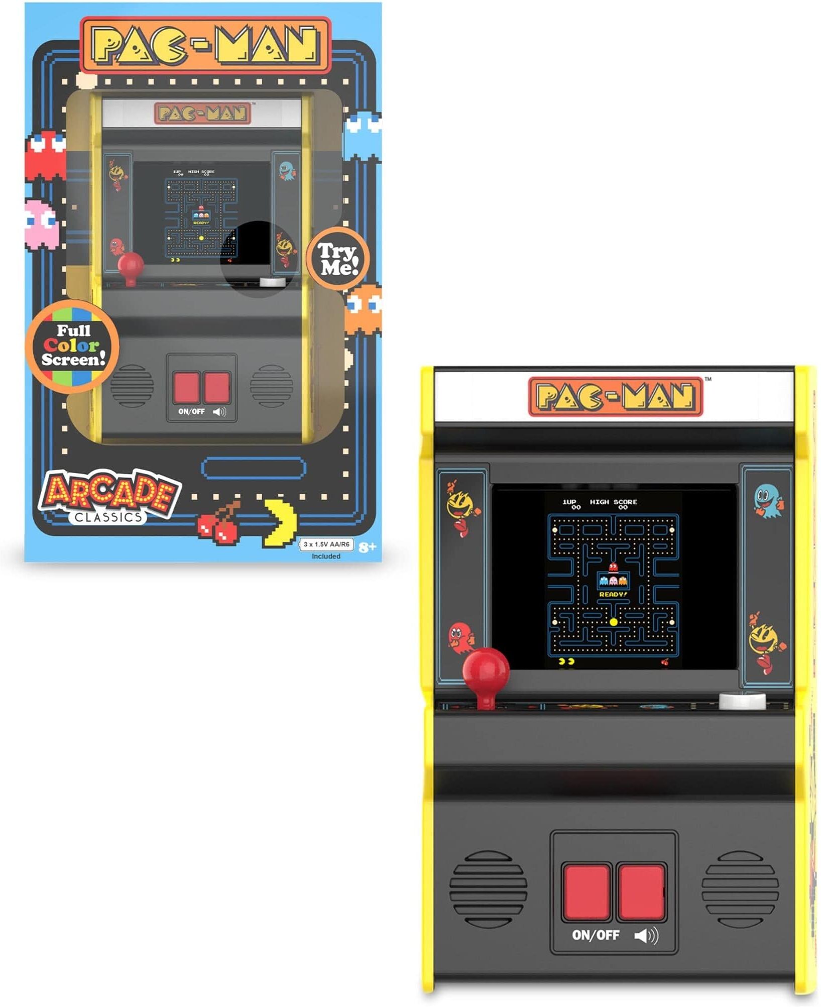 Pac-Man Mini Arcade Game with TFT Screen for Kids, Compact Size, Suitable for Ages 5 and Up, Basic Fun