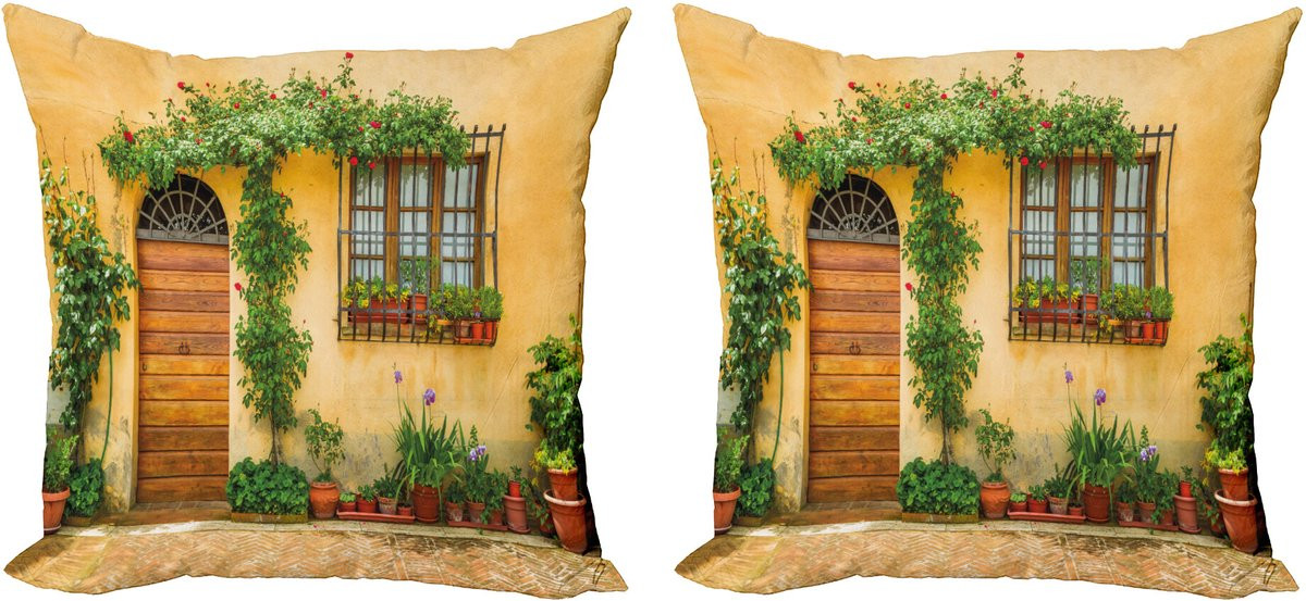 ABAKUHAUS Set van 2 Italien Sierkussenhoezen met Modern Dubbelzijdig Digitale Print, 40 x 40 cm, Aprikos Groen Bruin