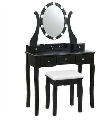 Costway 10 Dimmable Lights Vanity Table Set with Lighted Mirror and Cushioned Stool-Black