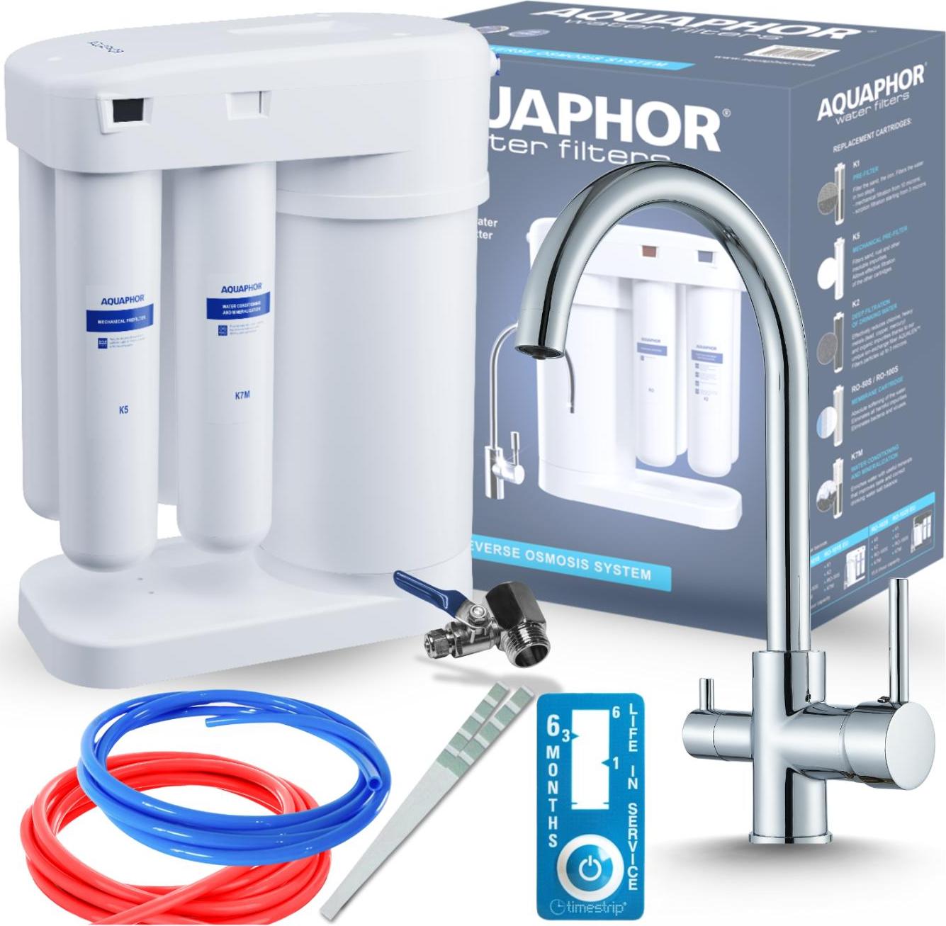 Wasserfilter Set Morion mit 3-Wege Küchenarmatur Ari Linko Chrom, Umkehrosmose, 360° schwenkbar, Wasserfilter-Anschluss