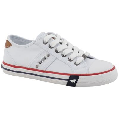 Sneaker MUSTANG SHOES "Winona", Damen, Gr. 37, Baumwolle, weiß, Schuhe Sneaker, Freizeitschuh, Halbschuh, Schnürschuh mit seitlichem Logoschriftzug