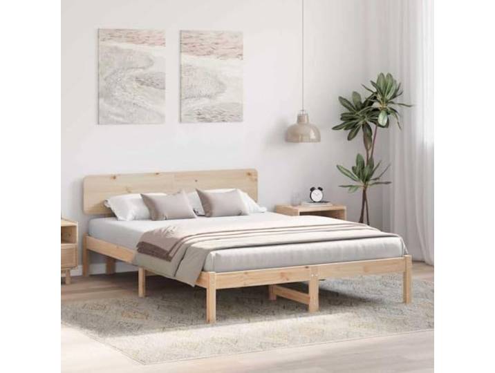KTHLBRH Bettgestell Natur 150 x 200 cm Kiefer massiv Minimalistisches Design, robustes Holz, klare Linien, geeignet für zeitgenössische und klassische Stile