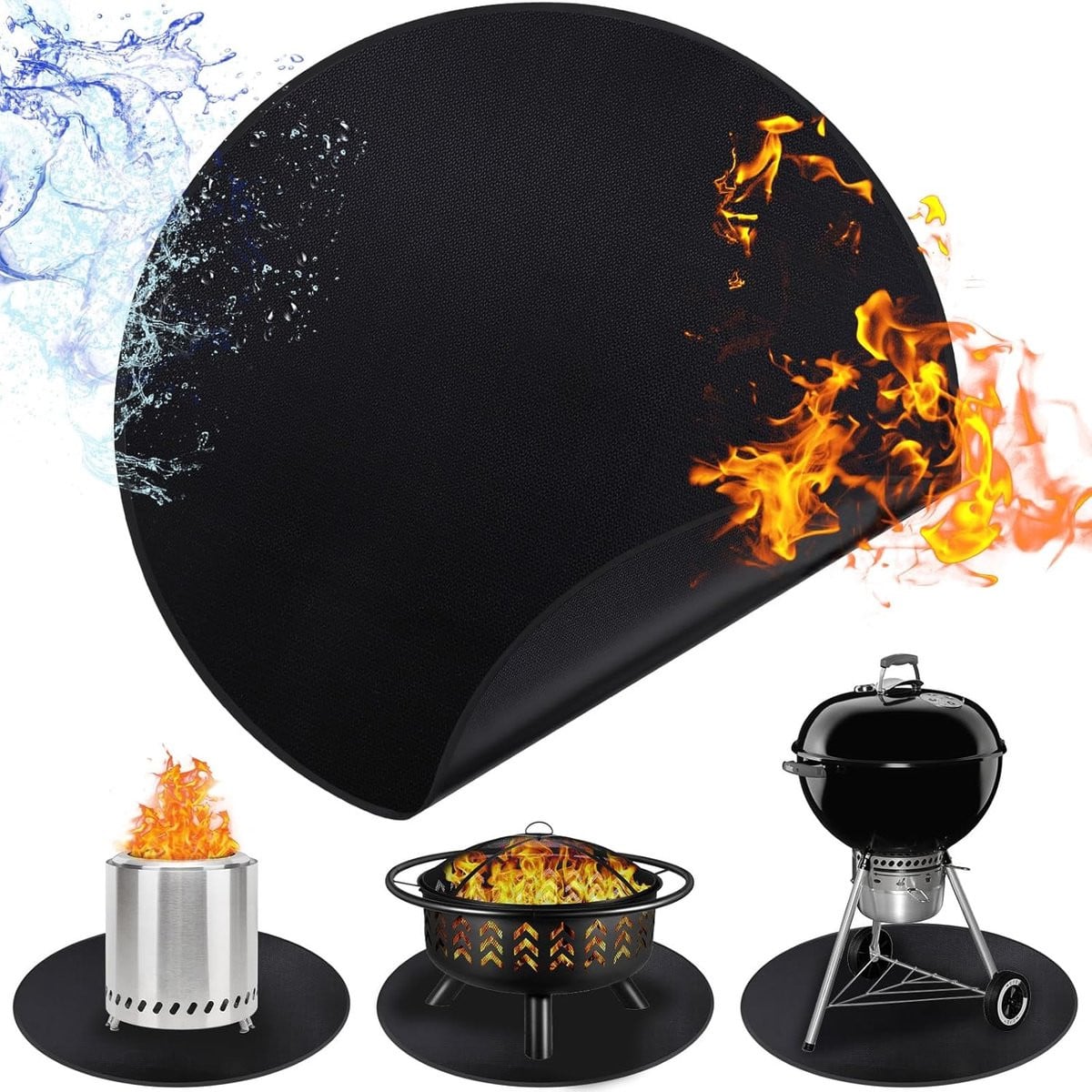 Ronde vuurvaste ondergrillmat voor Solo Stove Bonfire, zwart, Diameter: 60,96 cm