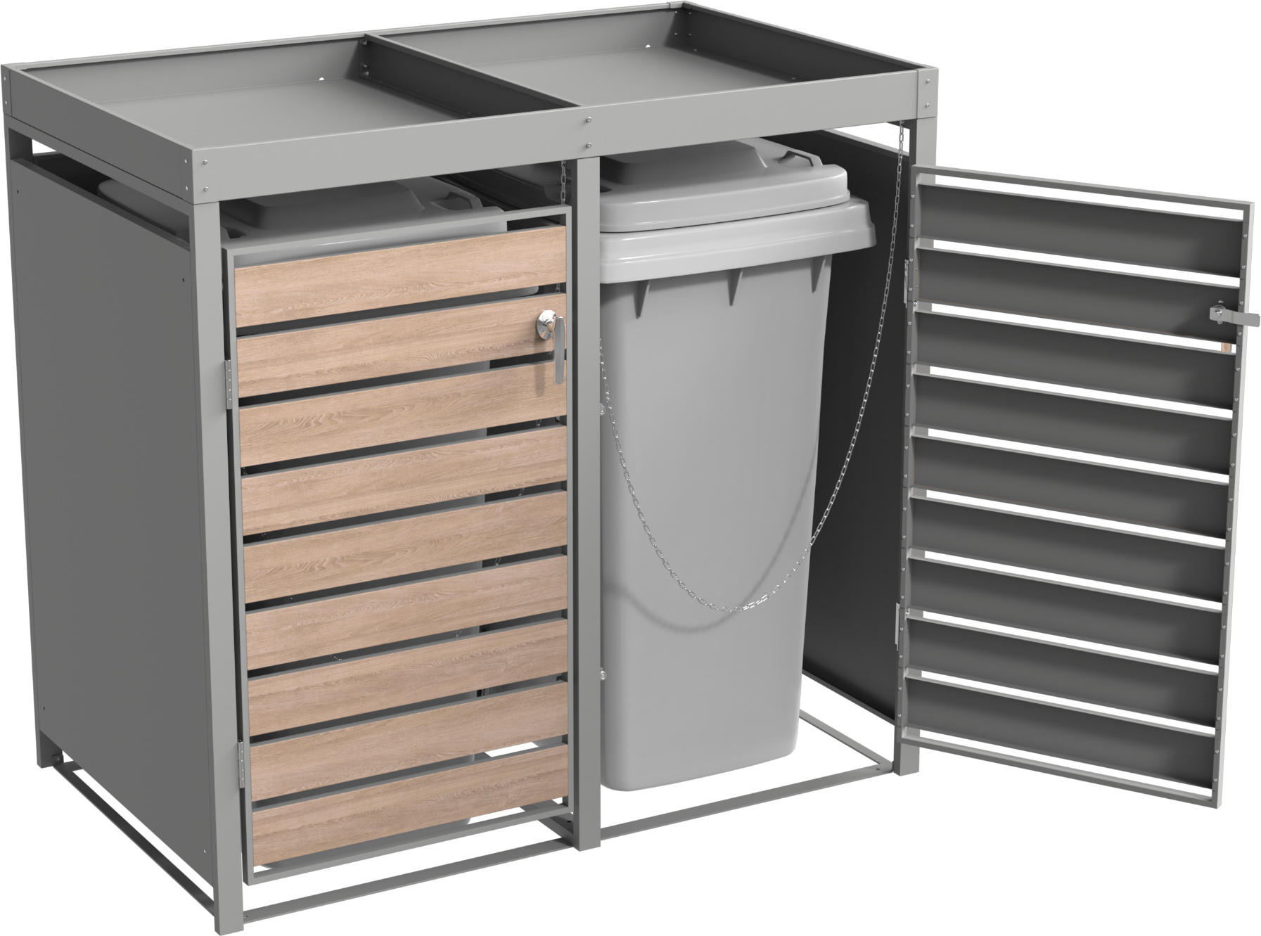 PPbin | Mülltonnenbox, Mülltonnenverkleidung - 2 x 240 Liter - 132x80x124cm - Müllbox, Müllhaus, Grau, NatureBOX