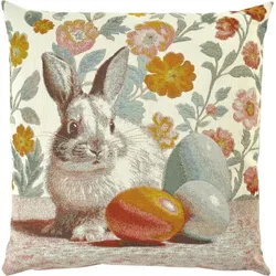 Kissenhülle Peaches 60x60 Mint/Multicolour - Frühlingsmotiv mit Hase & Ostereier...