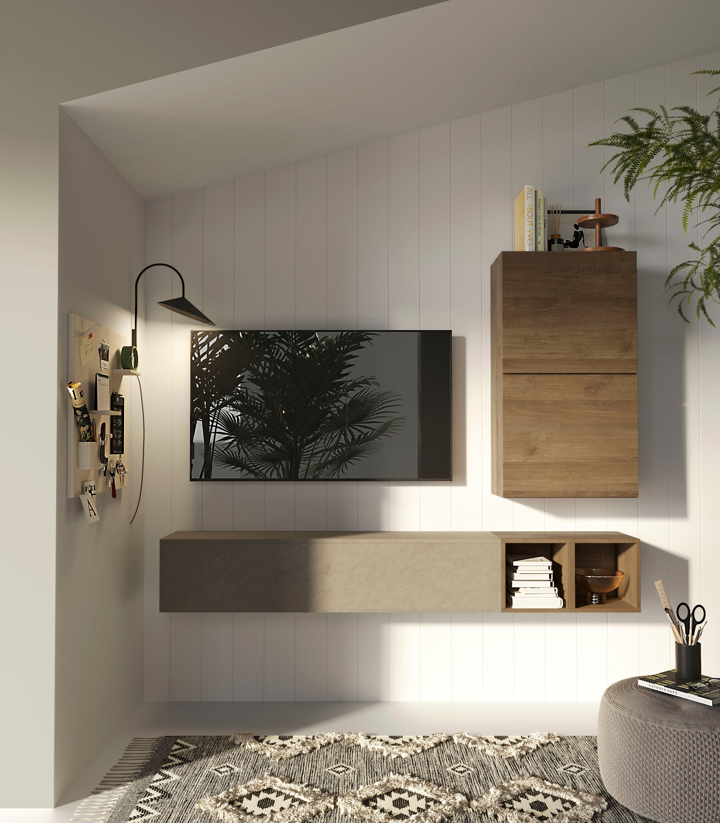 Wohnwand HOME AFFAIRE "Infinity, 4tlg. Breite 194 cm, Höhe variabel, Wohnwand", grau (lehmfarben argilla, mercure nb holzstruktur), B:194cm H:160cm T:30cm, Kastenmöbel-Sets, Wohnwand, (Lowboard hängend, Würfelregal 2er Set, 2x Hängewürfel) lehmfarben argi
