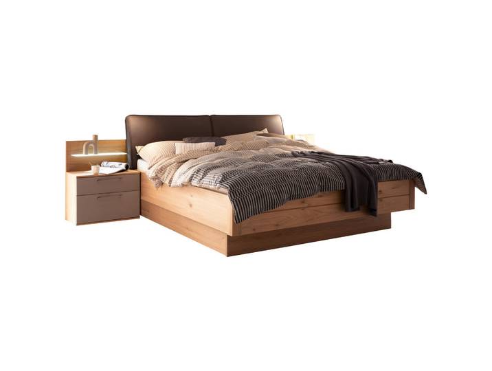 Schöner Wohnen Bettanlage, Taupe, Eichefarben, Dunkelbraun, Holz, Balkeneiche, furniert, 180x200 cm, gepolstertes Kopfteil, Lattenrosthöhe individuell einstellbar, in verschiedenen Holzdekoren erhältlich, in verschiedenen Größen erhältlich,Typenauswahl, Schlafzimmer, Betten, Holzbetten